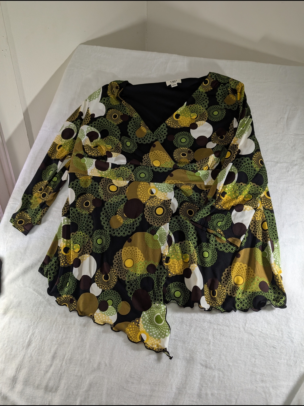 Cato Black, Green & Yellow‎ Printed V-Neck Wrap Blouse Size 22/24
